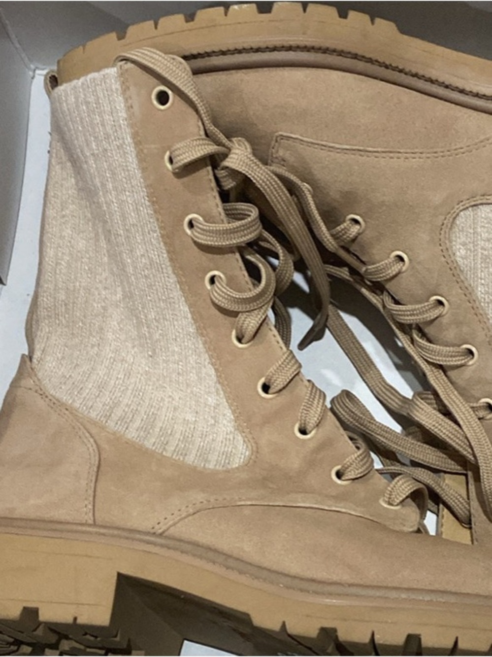 Sam Edelman beige Tan Suede Lace-Up Combat Boots, real leather, size 8.5 New
